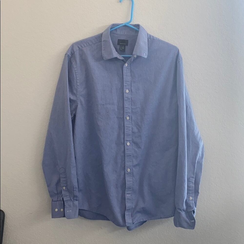 H&M Men's Light Blue Chambray Button-Down Shirt Long Sleeve Size L